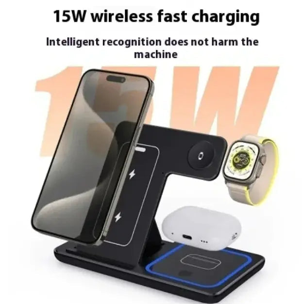 15W 3 In 1 LED Fast Wireless Charger Stand Foldable Charging Station For Smart Phone Dropshipman