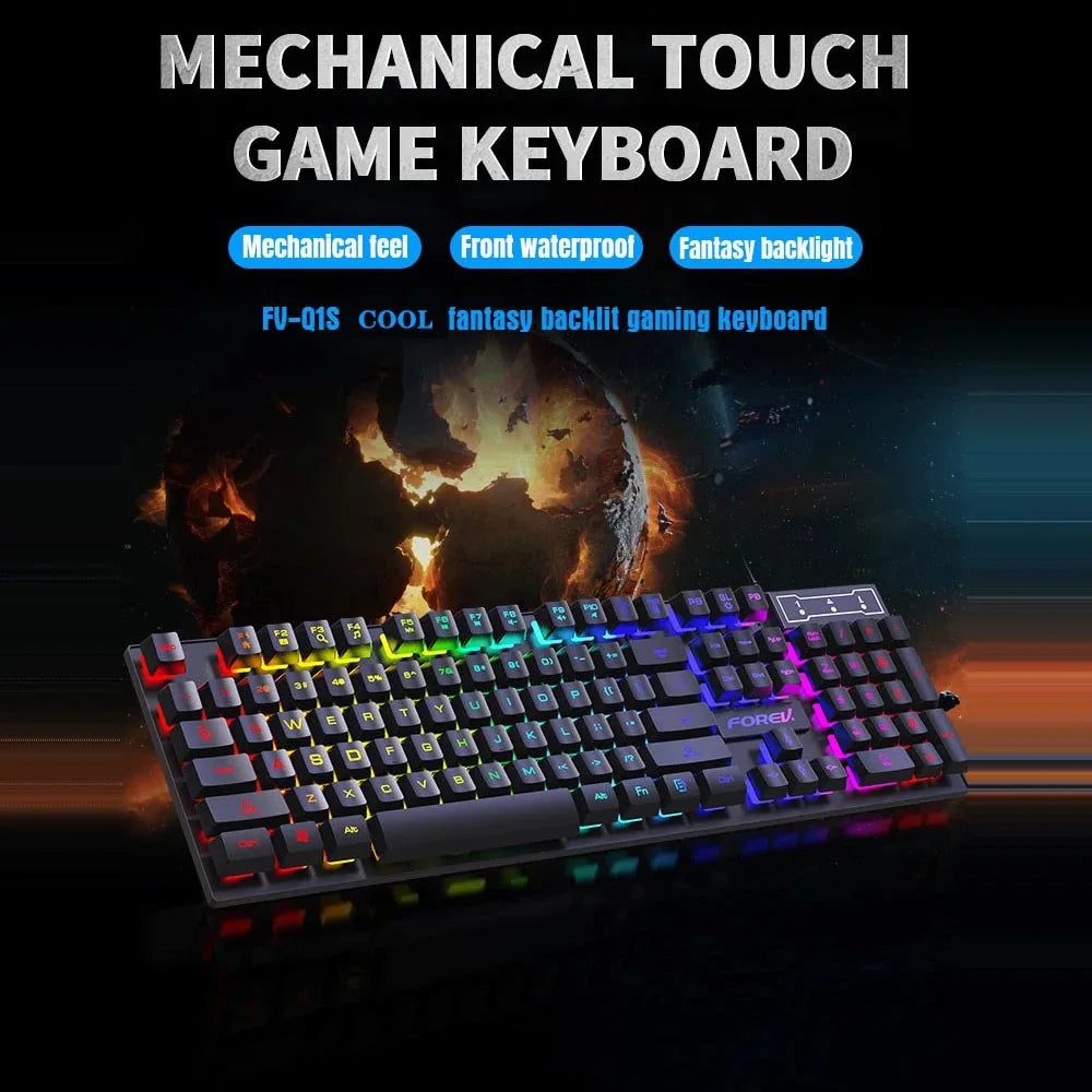 104-Key Wired RGB Gaming Keyboard Mechanical Feel for Windows Laptop PC