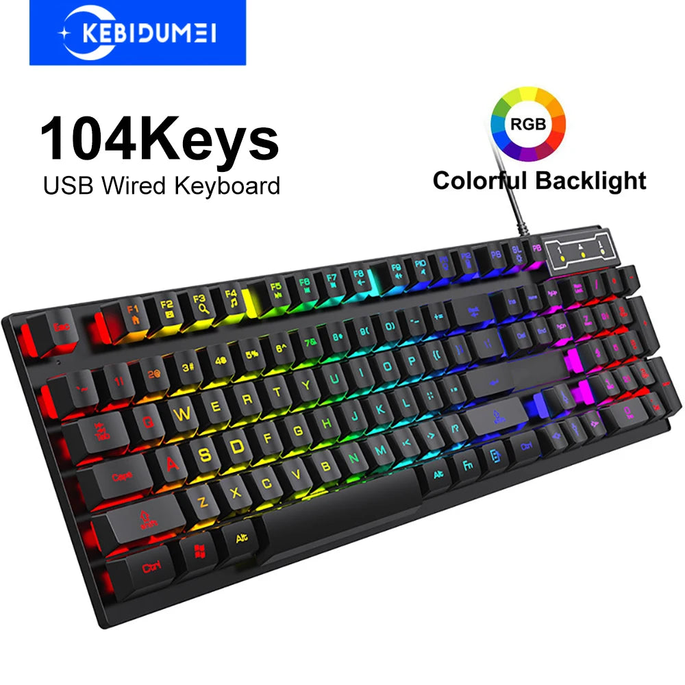 104-Key Wired RGB Gaming Keyboard Mechanical Feel for Windows Laptop PC