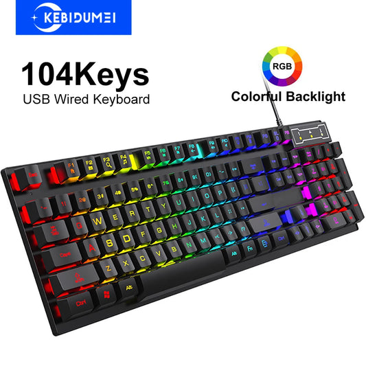 104-Key Wired RGB Gaming Keyboard Mechanical Feel for Windows Laptop PC