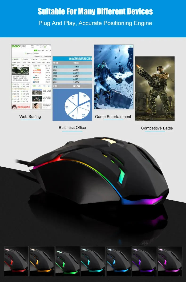 4-Button USB RGB Backlit Ergonomic Gaming Mouse for Desktop Laptop