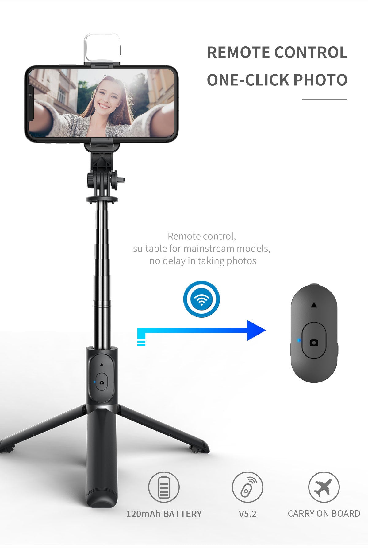 Selfie Stick Tripod Portable And Retractable Bluetooth